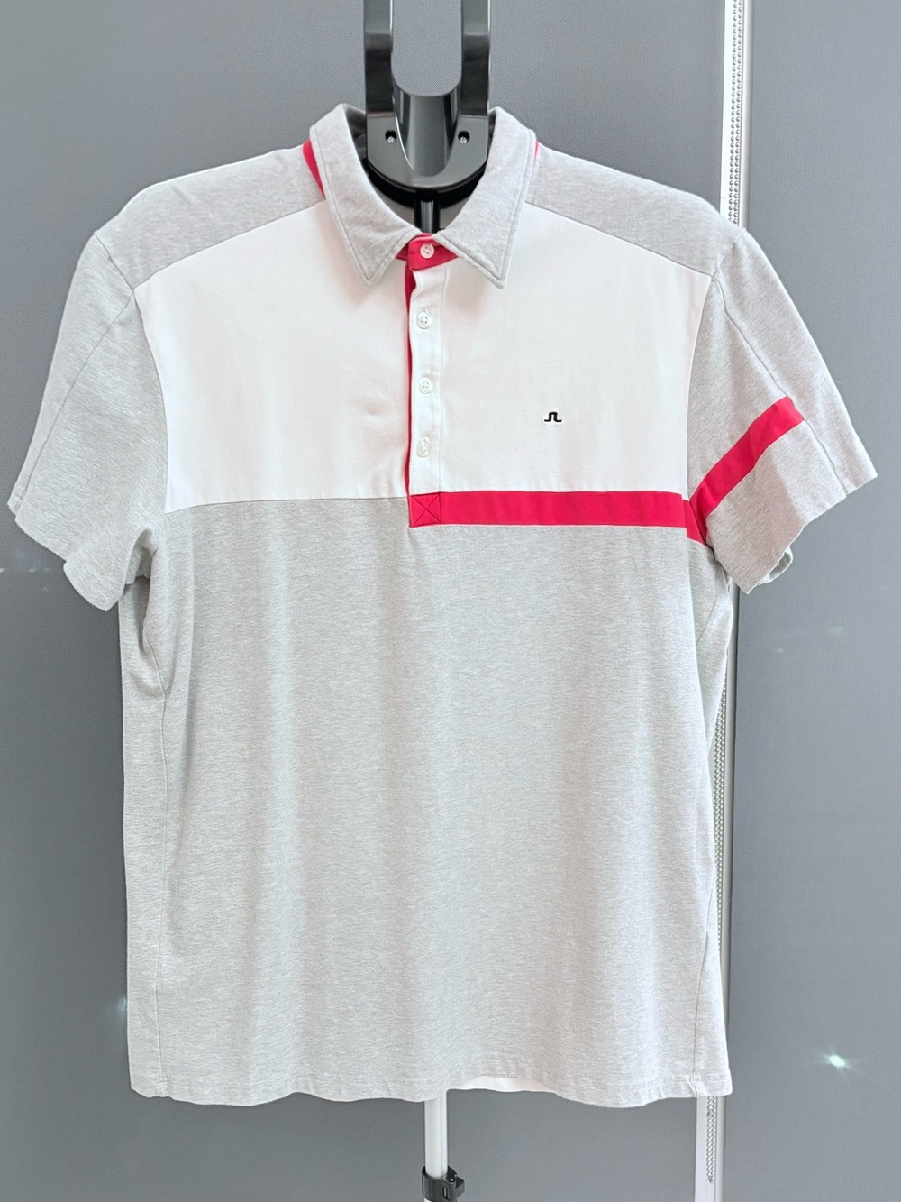 J.Lindeberg Heather Gray & White Golf Polo with Red Stripe XXL